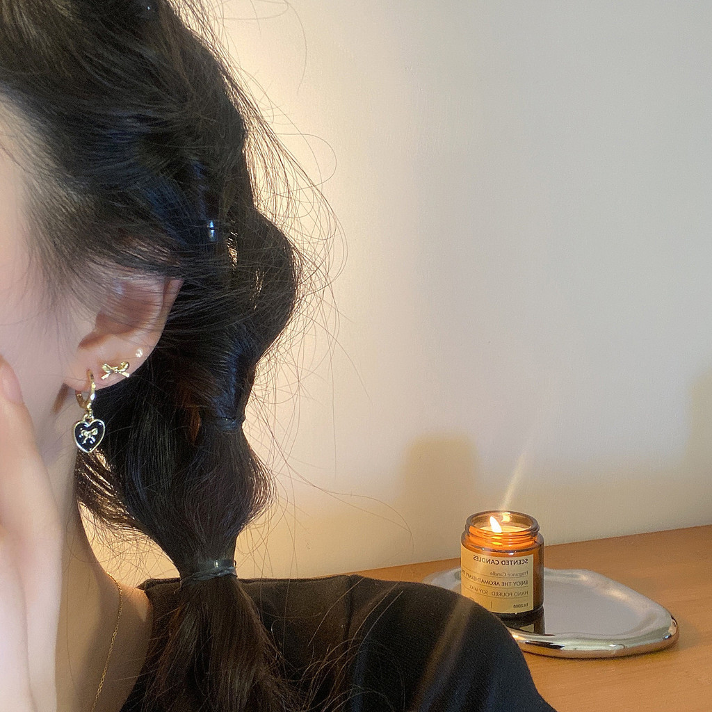 6PCS Heart Bow Earrings for Women, Korean Cute Cool Clip-On Jewelry Set"