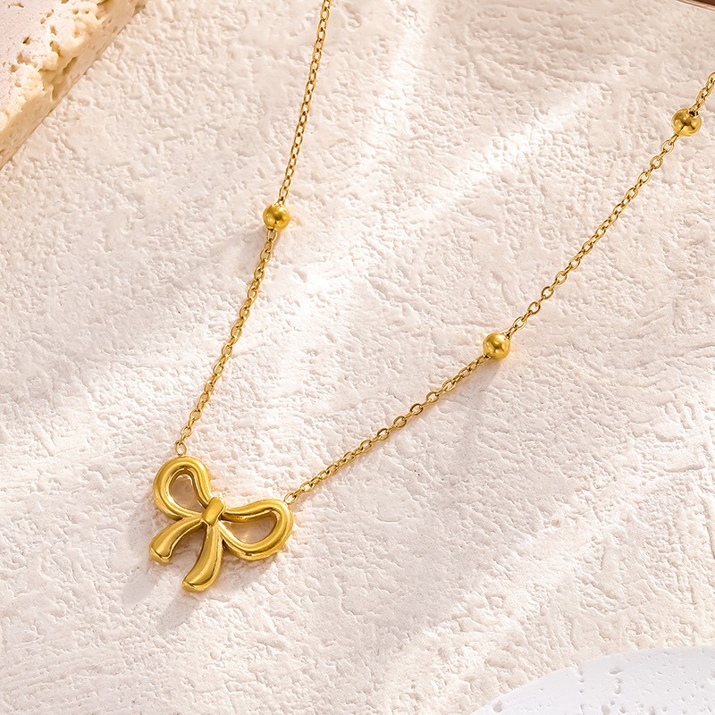 Gold Bow Tie Necklace for Women Hypoallergenic Titanium Cubic Zirconia Vintage Dainty Jewelry Gift