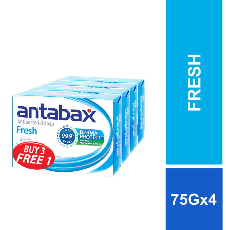 Antabax Antibacterial (Buy 3 Free 1) Bar Soap (4's x 75gm) - Fresh