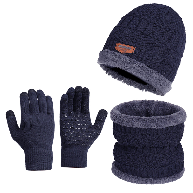 Winter warm woolen hat Three-piece Set Unisex Thermal Winter Set - Beanie Scarf & Touchscreen Gloves for Outdoor/Skiing/Sports