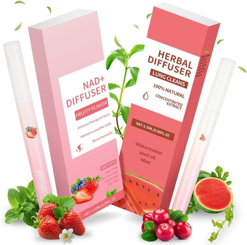 Herbal Diffuser Pen, Fruit Flavored Diffuser for Lung Cleansing, All-Natural, Up to 600 Uses (Usage Varies) Pen Penyebar Herba, Perisa Buah untuk Membersih Paru-Paru - 100% Semula Jadi - Sehingga 600 Kali Guna (Bergantung Pada Penggunaan)