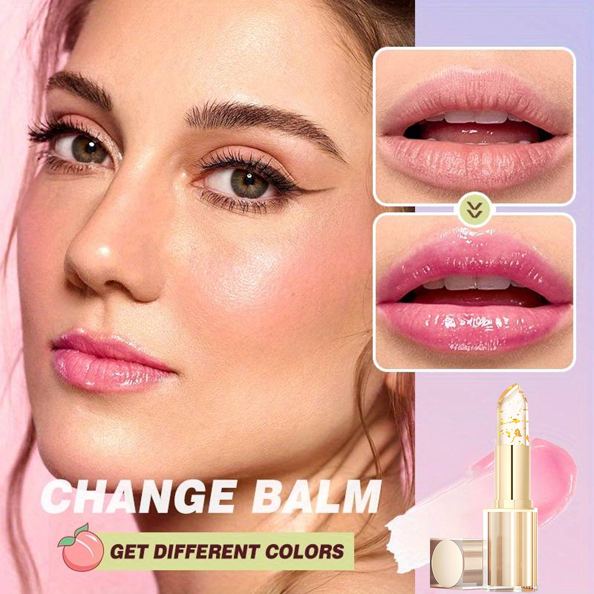 Color Changing Lipstick with Gold Flakes - Transferproof pH Reactive Jelly Lip Balm for Hydration (3.5g) Gincu Bibir Berubah Warna dengan Kepingan Emas - Perisai Pemindahan pH Lip Balm Jelly Reaktif untuk Penghidratan (3.5g)