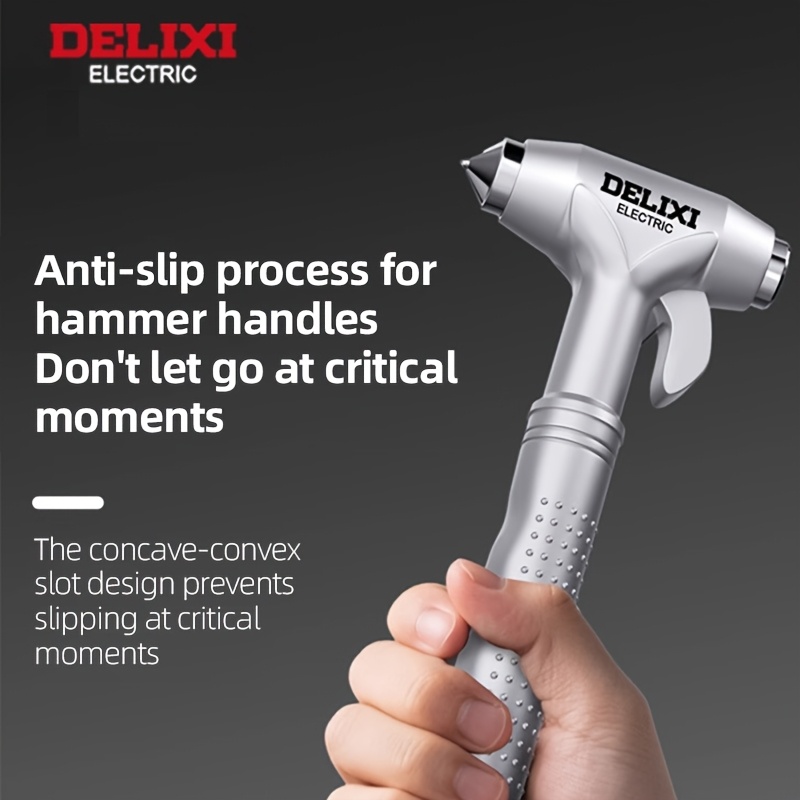 Delixi Electric Car Emergency Escape Tool, 2-In-1 Window Breaker Seatbelt Cutter, Portable Safety Hammer for Vehicle Rescue & Survival Alat Pelarian Kecemasan Kereta DELIXI ELECTRIC, Penumbuk Pecah Tingkap 2-Dalam-1 & Pemotong Tali Pinggang Keledar,