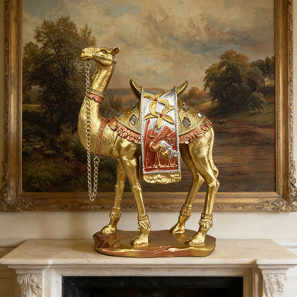  European Style Light Luxury Golden Camel Ornament, Creative Home Wine Cabinet Entryway Decor Craft, Auspicious Housewarming Opening Gift, Desktop Decoration  Hiasan Unta Emas Mewah Gaya Eropah, Kraftangan Hiasan Kreatif Kabinet Wain Pintu Masuk, Hadiah