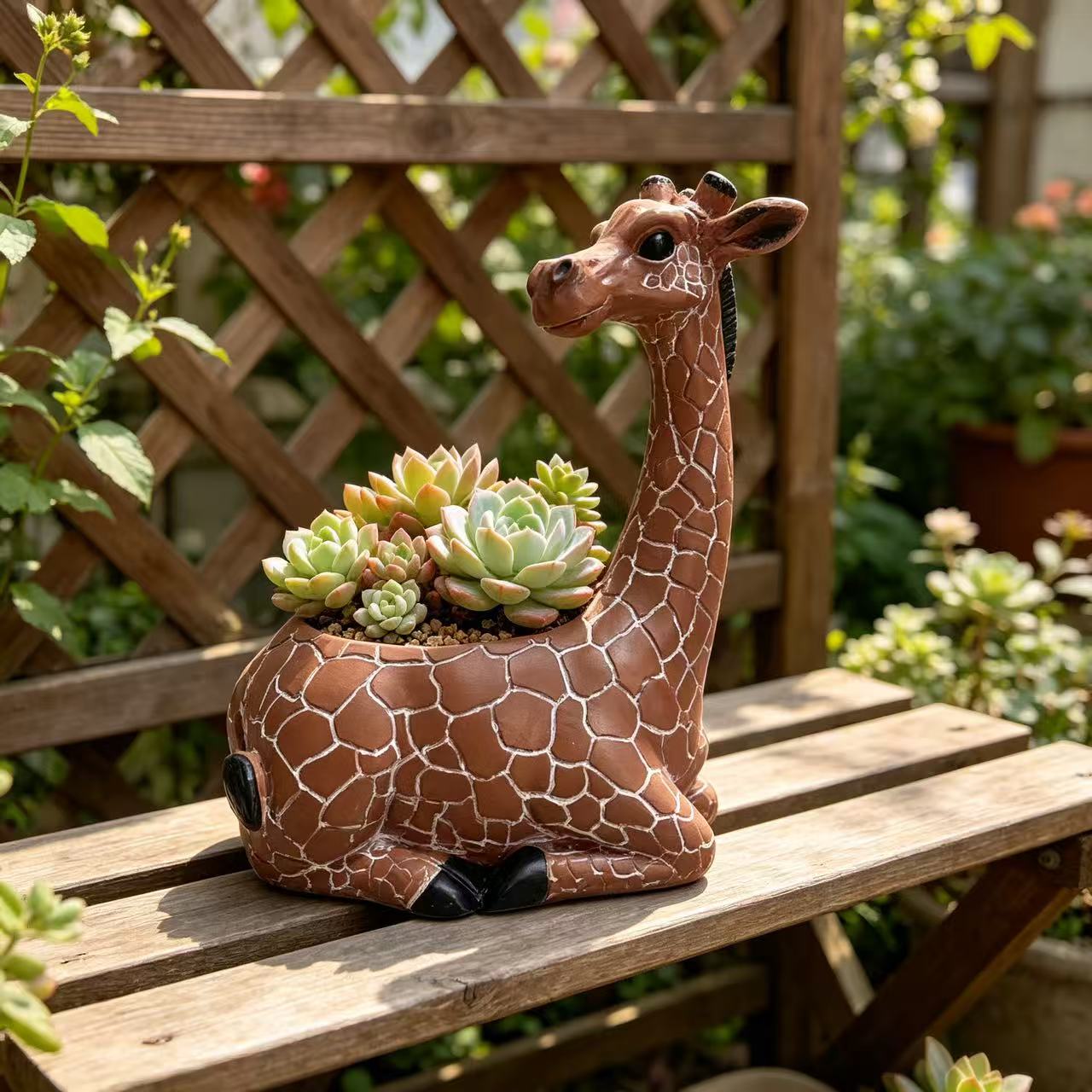 Creative Giraffe Resin Succulent Planter, Cute Animal-Shaped Desktop Bonsai Pot, INS Style Indoor Balcony Greenery Decor, Home Garden Ornament for Succulents Pasu Tanaman Hias Resin Jerapah Kreatif, Pot Bonsai Bentuk Haiwan Comel, Hiasan Dekoratif Balkoni