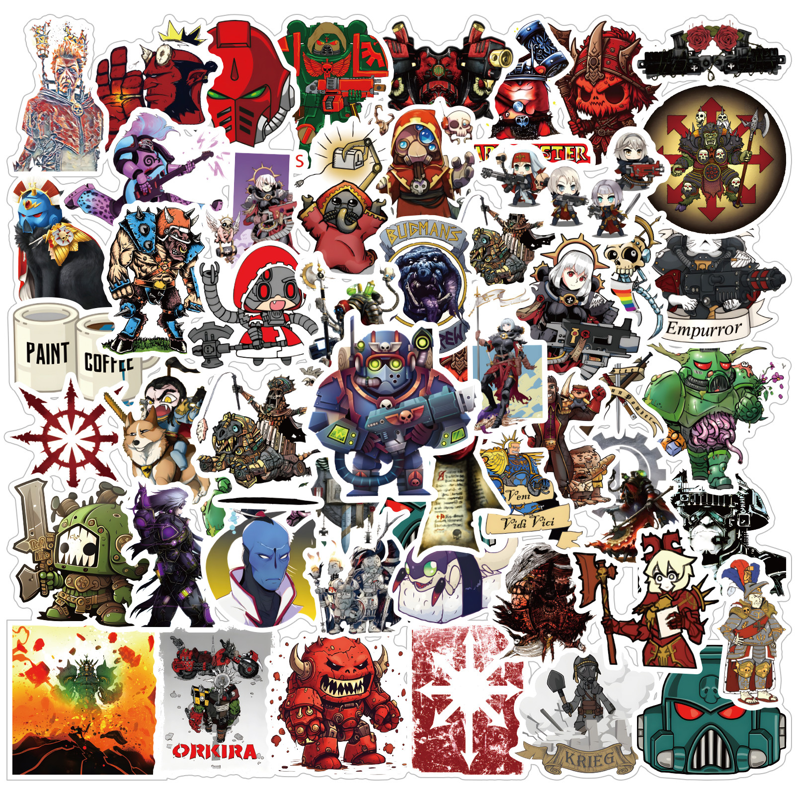 250pcs Cartoon Warhammer Chess Game Stickers for Blue Wall Decor, Decals & Scrapbook, Skateboard, Handbag, Laptop & Room Design 250 keping Pelekat Kartun Catur Warhammer untuk hiasan dinding biru, pelekat & buku skrap, papan selaju, beg tangan, komputer