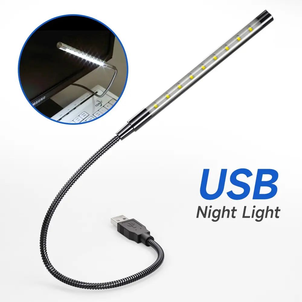 Black Metal Material LED Night Light USB Power Supply 10 LED Flexible Book Reading Light For Laptop Computer Notebook Bahan Logam Hitam Lampu Malam LED Bekalan Kuasa USB 10 LED Lampu Bacaan Buku Fleksibel Untuk Komputer Riba Komputer Komputer Riba
