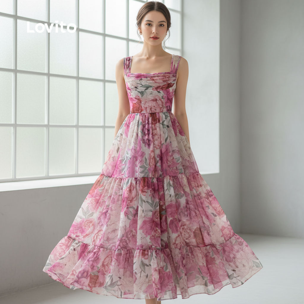 Lovito Pakaian Percutian Krismas Boho Lapisan Berperingkat Zip Perasaan Tangan Licin Musim Bunga/musim Panas Untuk Wanita L145LD050