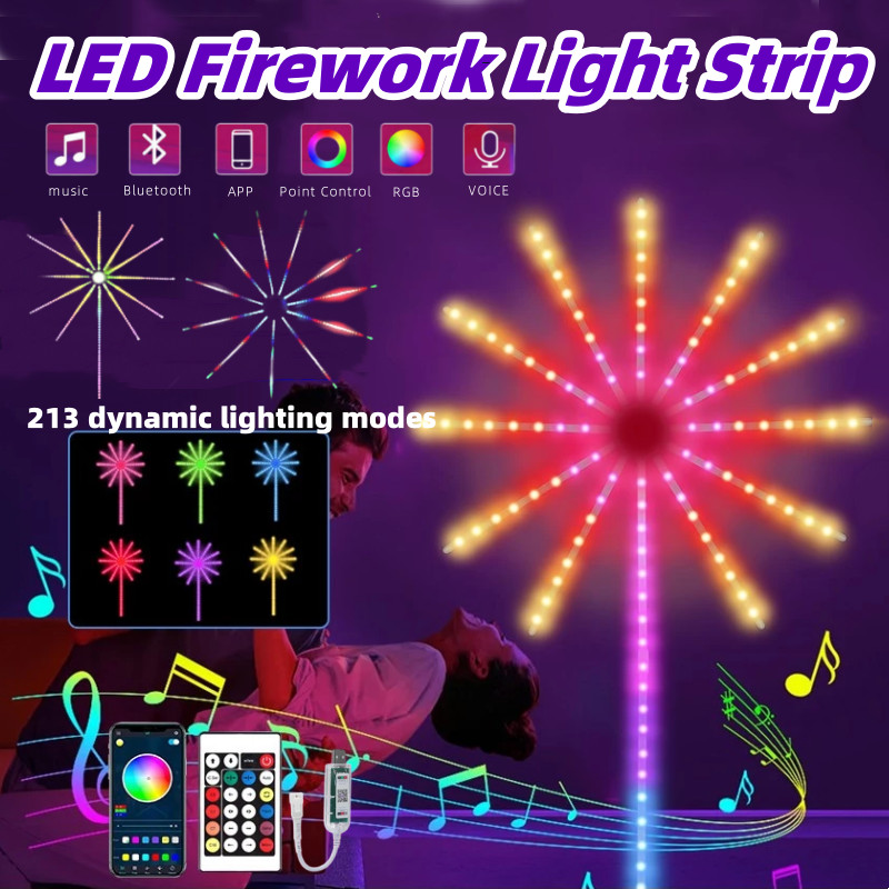 LED Fireworks Lamp – USB Bluetooth Smart Control, 5V RGB Color Changing Illusion Light, 3D Atmosphere Decor for Ceiling, Room & Party, App Controlled