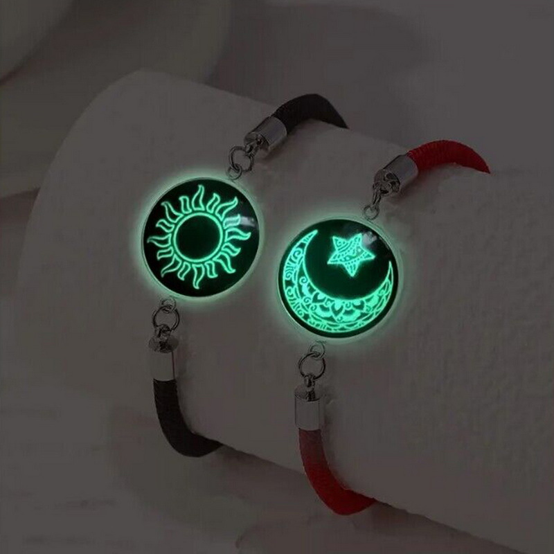 Sun & Moon Glow-in-the-Dark Matching Couple Bracelets-Luminous Promise Jewelry for Lovers & Best Friends Gelang Pasangan Sepadan Bercahaya Matahari & Bulan - Perhiasan Janji Bersinar untuk Kekasih & Sahabat Baik