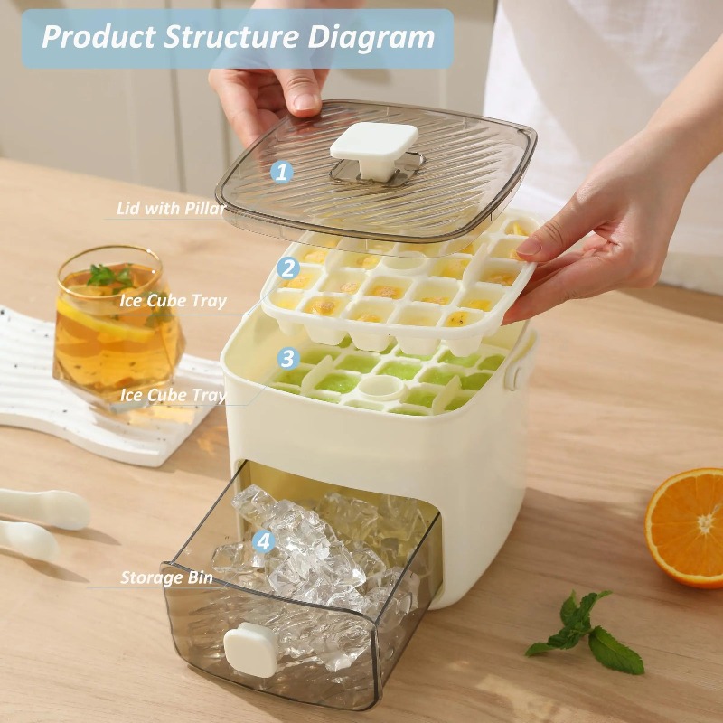 48-Compartment Double-Layer Ice Cube Tray, Reusable Ice Mold, Easy-Release, Household, DIY Ice Maker Tool, Refrigerator Compatible 48 petak dulang ais dua lapis, acuan ais boleh guna semula, mudah untuk dikeluarkan, alat pembuat ais DIY untuk rumah,