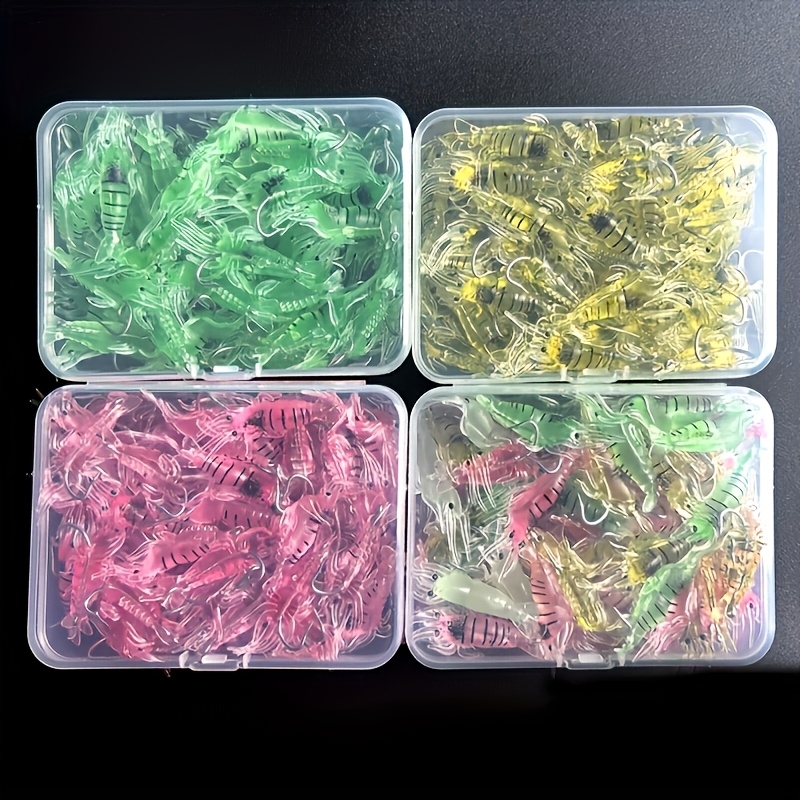 50PCS Luminous Shrimp Fishing Lure Set, Soft Silicone Prawn Bait with Hook, Glow Fishing Lure for Night Fishing Set 50PCS Umpan Udang Luminous Umpan Lembut Silikon Udang dengan Cangkuk untuk Memancing Malam