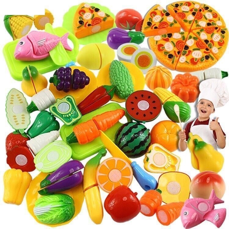 Children's educational toy kitchen set, including fruits, vegetables and 30 cutting accessories, cooking set toys - oversized pizza set Set mainan dapur pendidikan kanak-kanak, termasuk buah-buahan, sayur-sayuran dan 30 aksesori pemotong, set memasak -