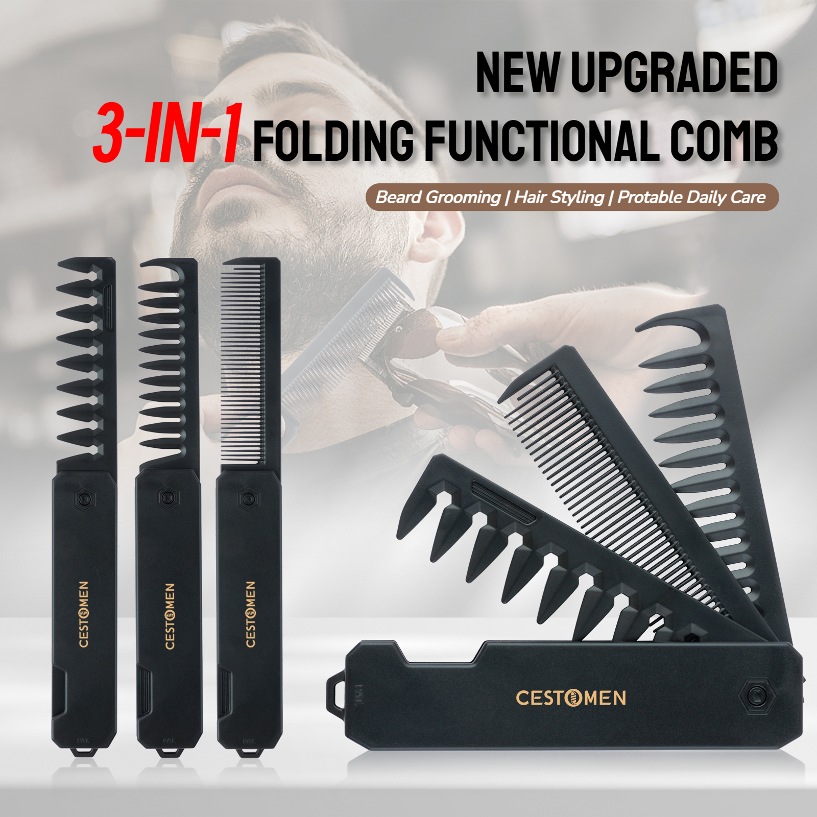 Multifunctional Portable Plastic Folding Pocket Combs for Men, Oil Head Beard Combs, Barber Hair Styling Wide Tooth Combs. Sikat Lipat Plastik Portable Multifungsi untuk Lelaki, Sikat Minyak Kepala, Janggut dan Rambut Barber, Sikat Bergigi Lebar.