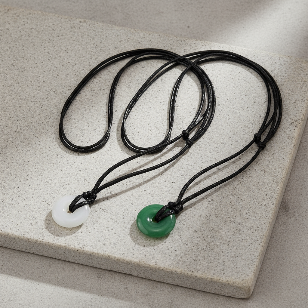 Modern Rope Chain Necklace with Chinese Ping Buckle Charm, Couple Health & Safety Jewelry Kalung Rantai Tali Moden dengan Pesona Ping Buckle Cina, Perhiasan Kesihatan & Keselamatan Pasangan