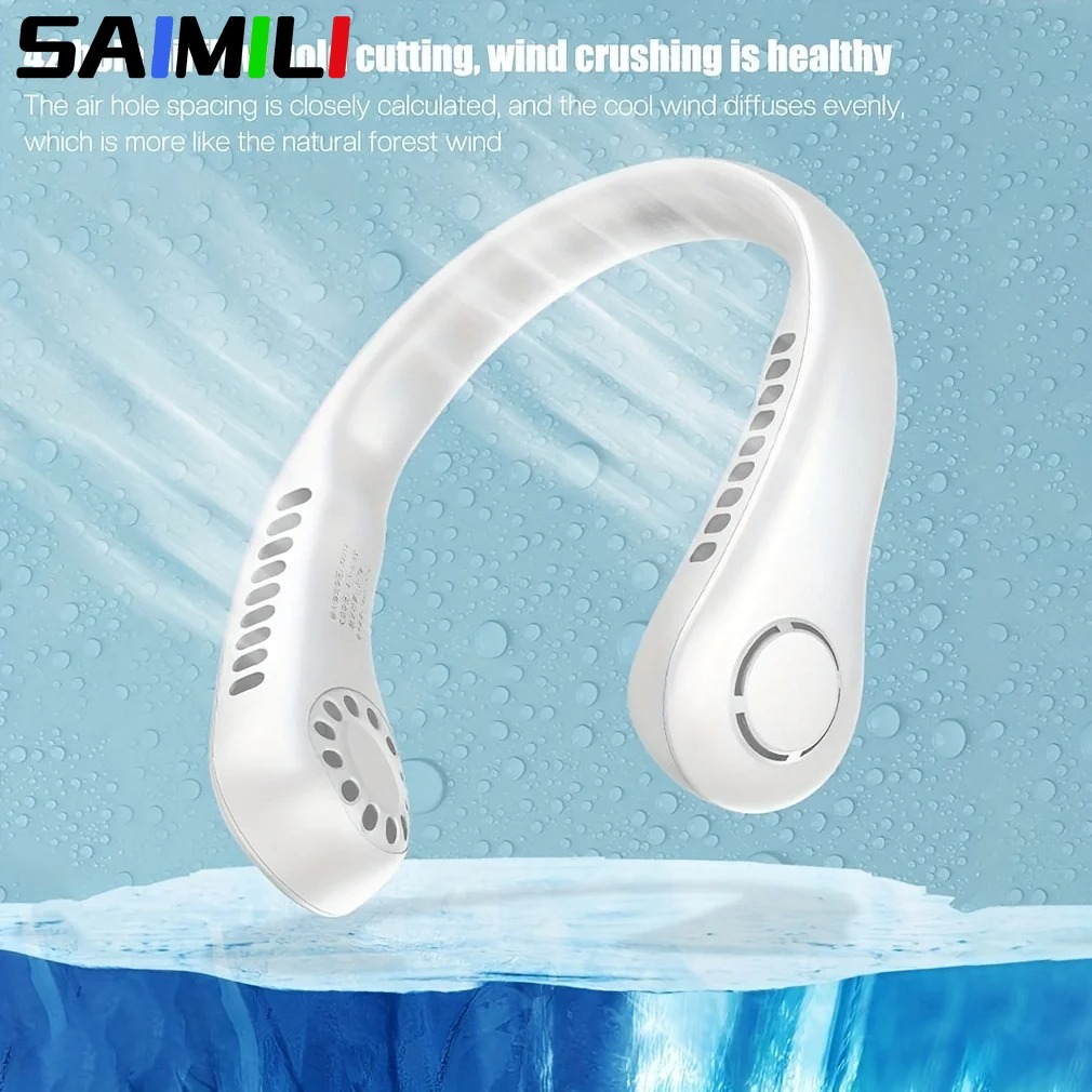 SAIMILI Hanging Neck Fan: Convenient mini fan with adjustable angles and USB charging, leafless design for outdoor use SAIMILI Kipas Leher Gantung Kipas Kecil Mudah Alih Boleh Laras Bebas Mini Kecil USB Mengecas Tanpa Bilah Angin Kuat Gantung Leher Luar