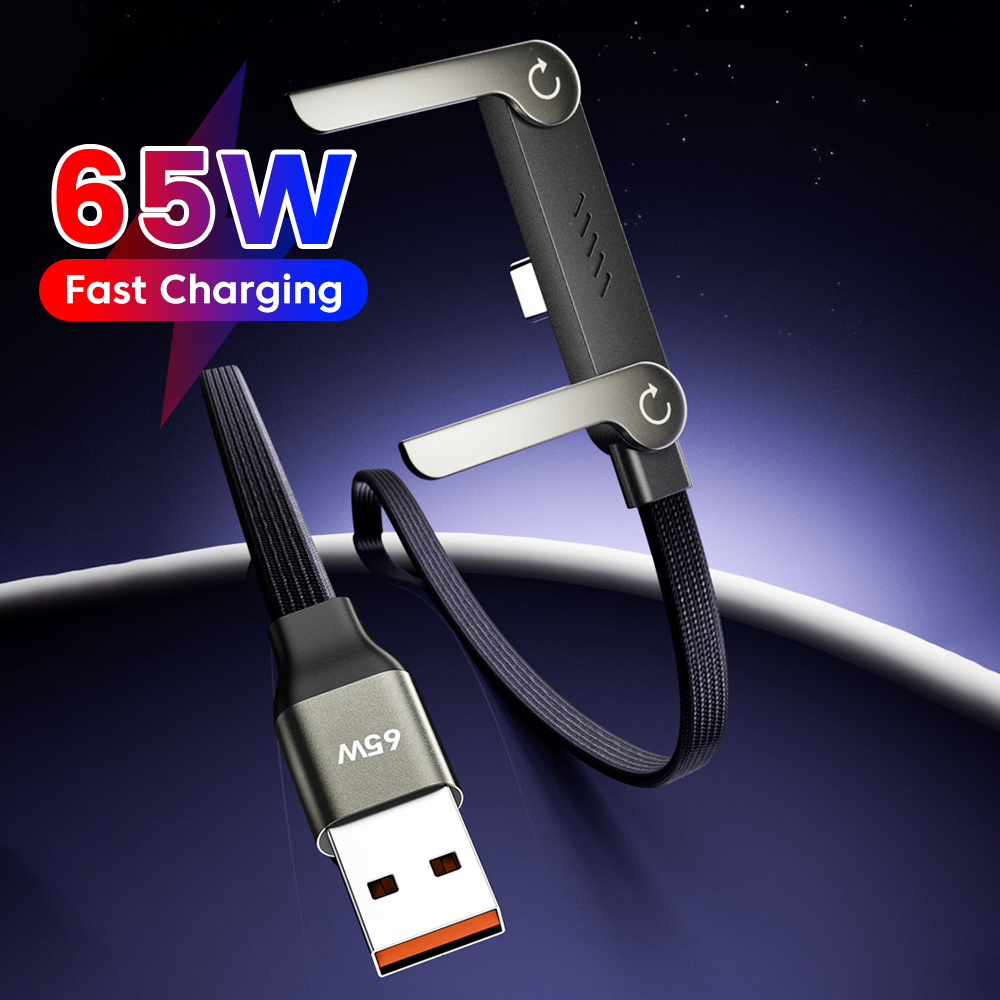 65W USB A To USB C Fast Charging Cable With Foldable Phone Holder Desk Bracket