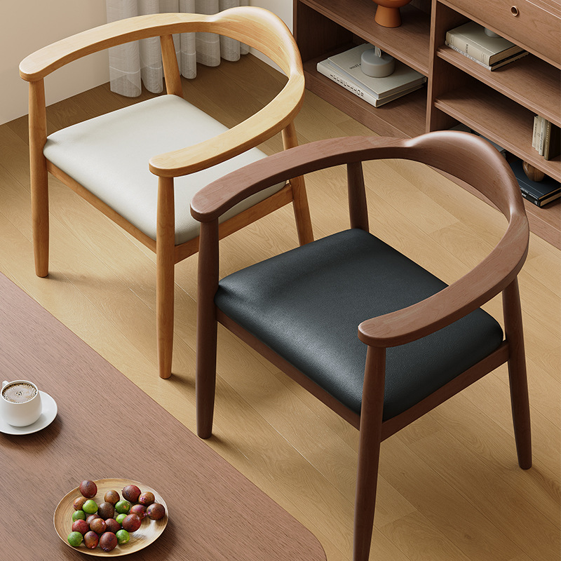 Nordic Wood Chair Luxury Presidential Armchair Kennedy Style Round Backrest for Home, Dining Chairs