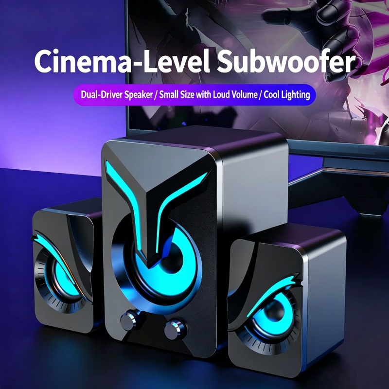 Computer Speaker Desktop Notebook Dual Speaker High-Quality Subwoofer RGB Audio Pembesar Suara Komputer Meja Buku Nota Dua Pembesar Suara Bass Tinggi RGB Audio