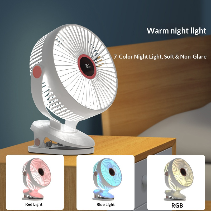 Clip-on USB desk fan/phone cooler with strong airflow, quiet 8-inch LED light for home office Kipas meja USB klip 8 inci, angin kuat, senyap, dengan lampu LED, sesuai untuk pejabat rumah