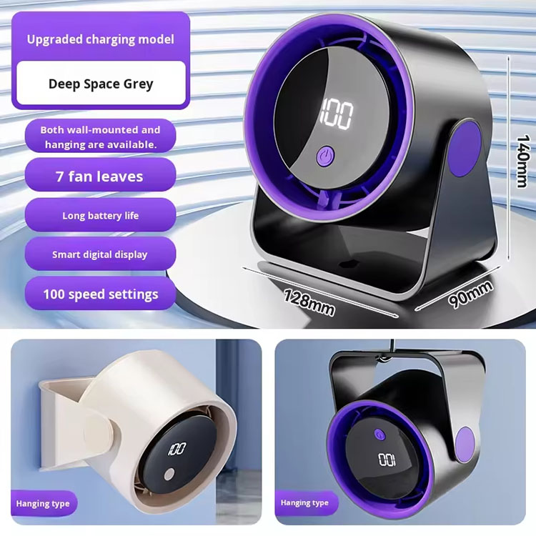 Portable 100-Speed Adjustable USB Quiet Clip-on Fan, Rechargeable, Small Desk Fan with LED Display, for Home, Office, and Baby Strollers Kipas Klip Senyap USB Boleh Laras 100 Tahap Mudah Alih dengan Paparan LED, Boleh Cas Semula, Sesuai untuk Rumah,