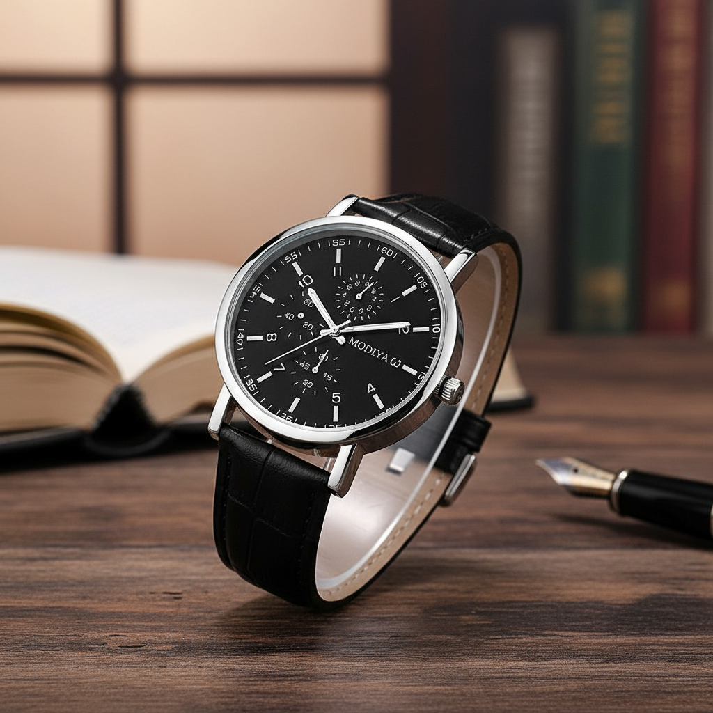 Elegant Leather Strap Men's Quartz Watch – Timeless Minimalist Gift for Men Jam Tangan Kuarza Tali Kulit Lelaki yang Elegan – Hadiah Minimalis Abadi untuk Lelaki