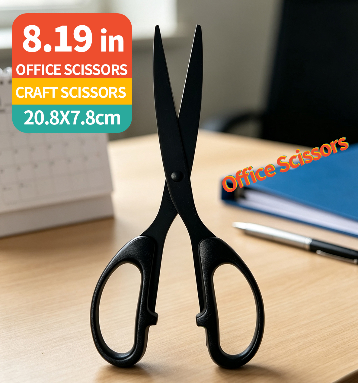 Lifestyle-Local Hot 8.19 Inch 21CM Office Scissors Sharp Scissors Black Coated Stainless Steel Multifunctional Handicraft Stationery Paper-Cut Scissors, Convenient Suitable for Schools, Homes, Offices, DIY Art Handicrafts Gaya
