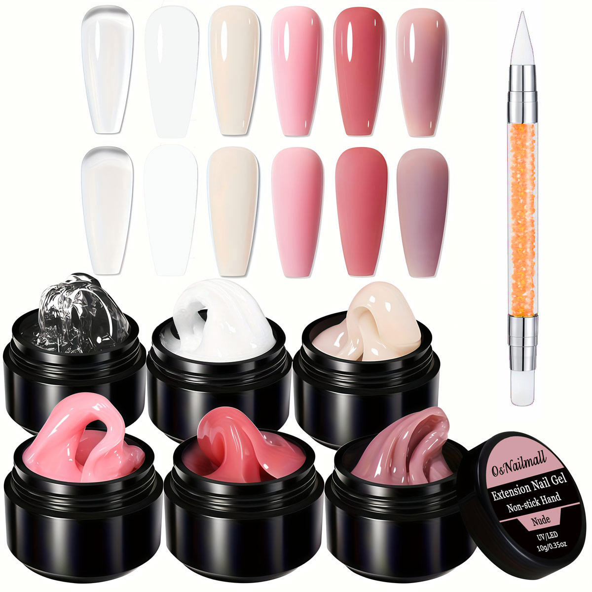 7-Piece Solid Structural Gel Set (Non-Sticky), Ideal for Nail Extensions & 3D Sculpture, Hard Gel Compatible with Crystal Stickers, Requires LED Lamp Curing 7Pcs/Set Gel Struktur Padat (Tidak Melekit) Sesuai untuk Sambungan Kuku & Arca 3D, Serasi Pelekat