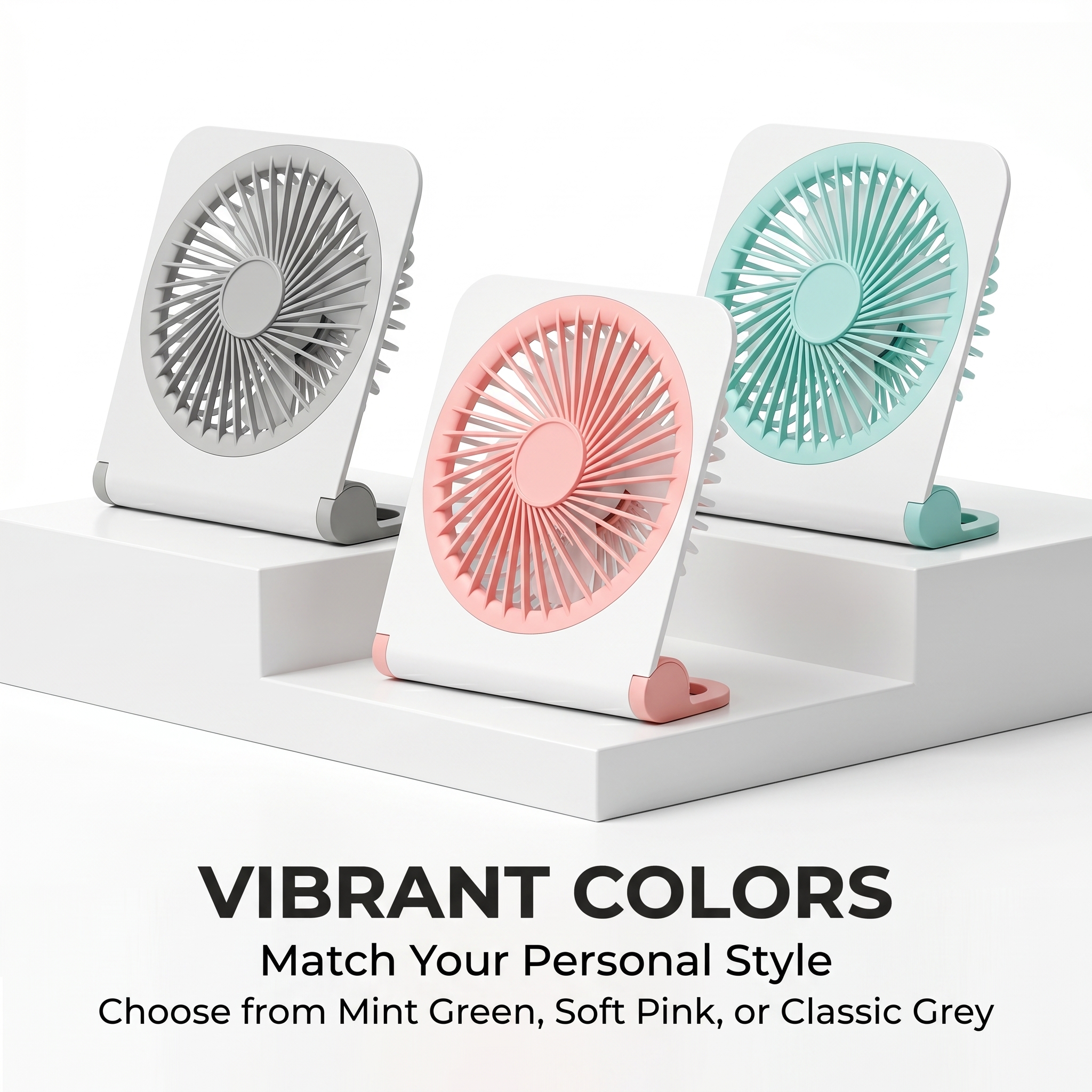 A portable USB desk fan to stay cool and comfortable anywhere, anytime, featuring 3 speed settings and 160° silent operation. Kipas Meja USB Mudah Alih: Sejuk & Nyaman Di Mana-Mana