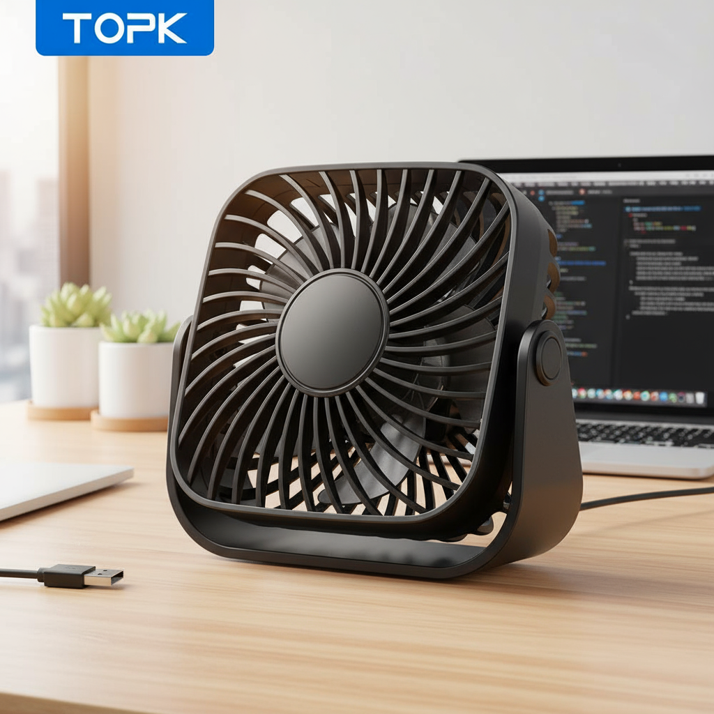  TOPK Small USB Desk Fan 3-Speed Quiet 360° Rotatable Personal Cooling Fan for Office Home Desktop  TOPK Kipas Meja USB Kecil 3 Kelajuan Senyap 360° Berputar Kipas Penyejuk Peribadi untuk Pejabat Rumah Desktop