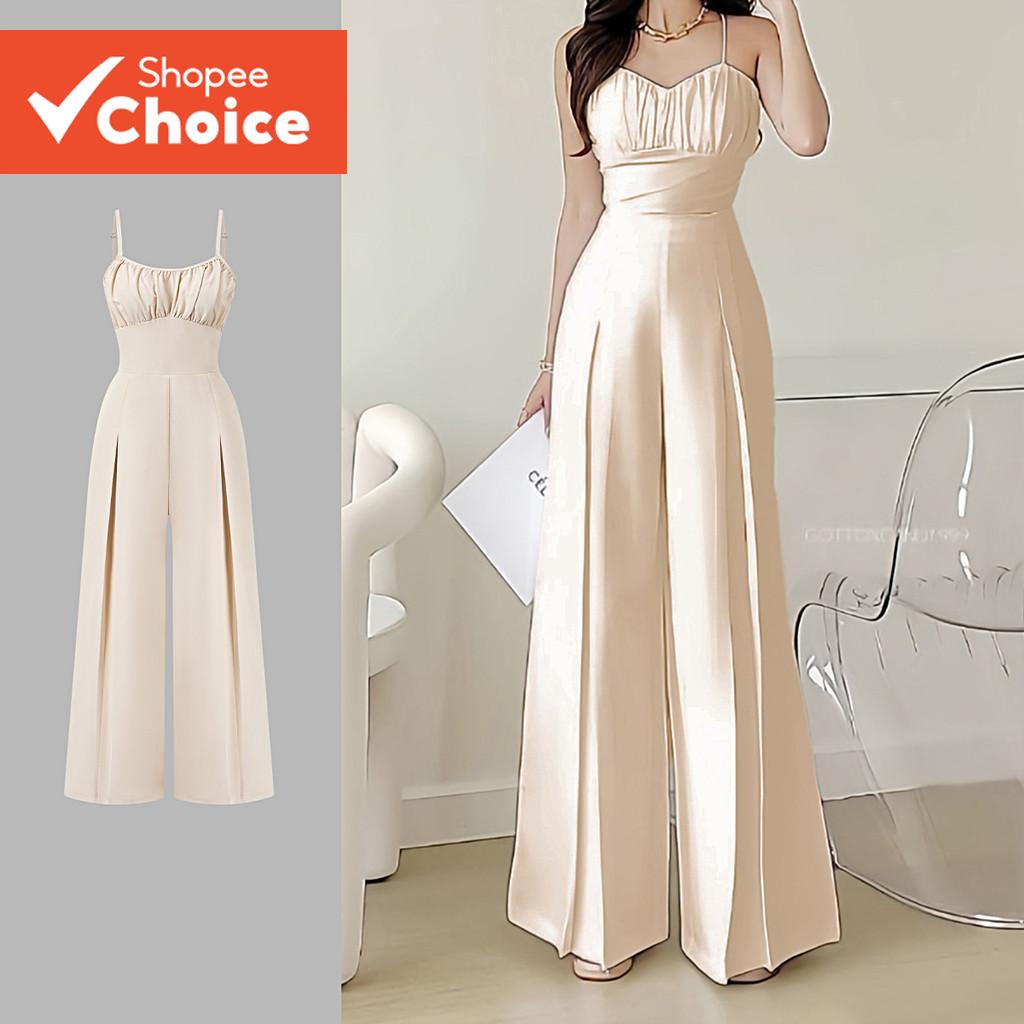 Women Elegant Plain Plicated Zipper Jumpsuit L128ED177