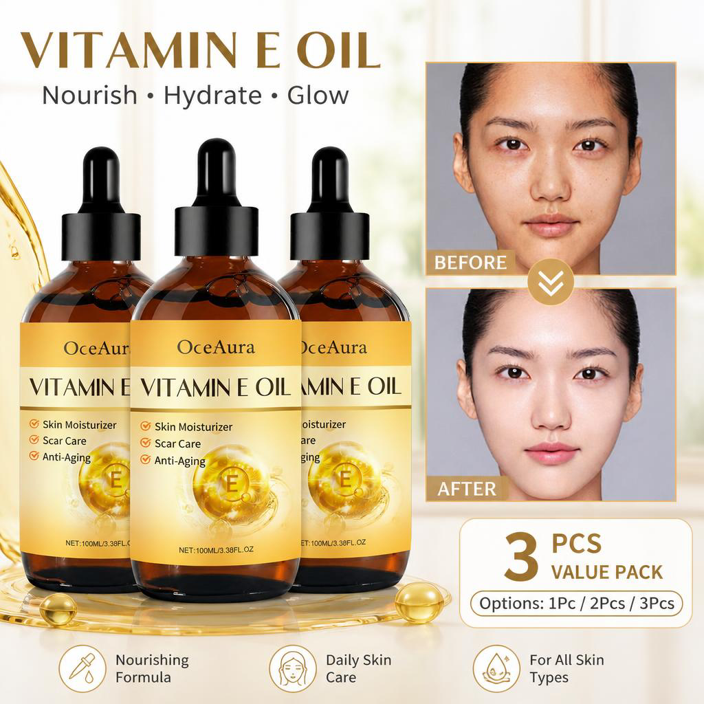 Organic Vitamin E Oil for Cosmetics Vitamin E Drops for Anti-Aging Scars & Stretch Marks Natural Massage Body Oil 100ML Minyak Vitamin E Organik untuk Kosmetik Vitamin E untuk Parut Anti-Penuaan & Stretch Mark Minyak Urut Semula Jadi 100ML