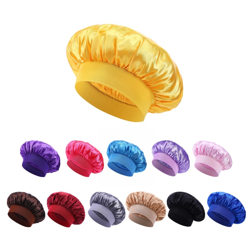 Silk Satin Sleep Cap, ,,,。  Topi Tidur Satin Sutera, Bonet Rambut Bergetah Lebih Elastik. Serkup Kepala Berbrim Lebar Berwarna-warni, Balut Kepala Berlapik Satin untuk Wanita dan Lelaki
