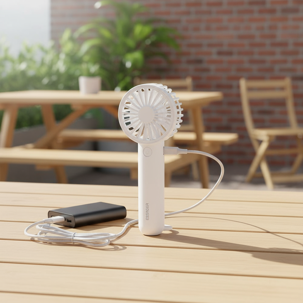  ESSAGER Portable Mini Desk Fan, USB Rechargeable Handheld Cooling Fan  Kipas Meja Mini Mudah Alih ESSAGER Boleh Dicas Semula Melalui USB