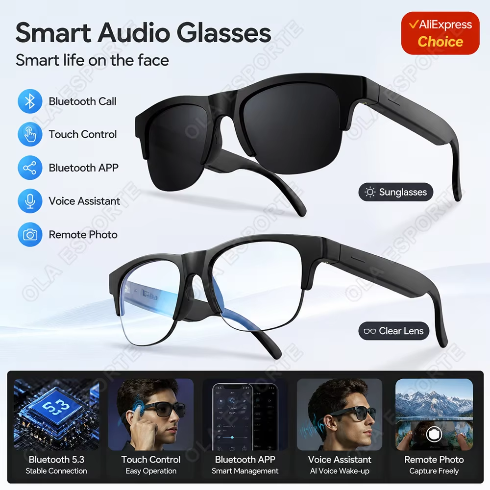New AI Smart Glasses Bluetooth V5.3 Sunglasses Glasses with Audio Mic AI Calling Real-time Smart Sunglasses for Men Women Cermin Mata Pintar AI Baru Bluetooth V5.3 Cermin Mata Hitam dengan Mikrofon Audio Panggilan AI Cermin Mata Pintar Masa Nyata untuk