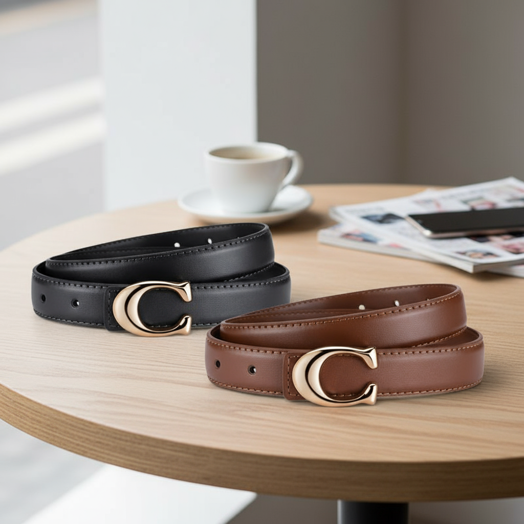Stylish Ladies Narrow Waistband - Chic Metallic Clasp for Outfits and Denim Tali Pinggang Wanita Elegan dengan Rekaan Ramping dan Gesper Aloi untuk Gaun dan Jeans