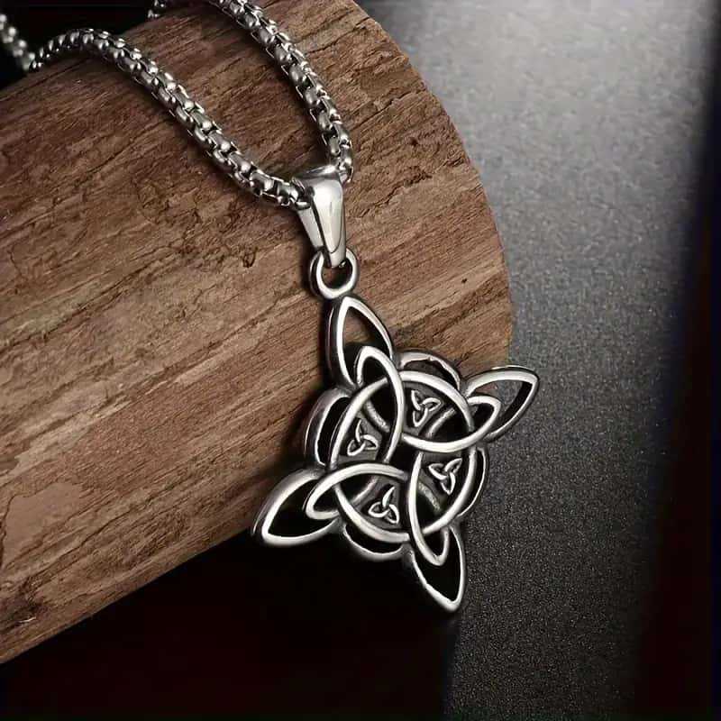 Stainless Steel Chain Celtic Knot Necklace, Witch's Knot Amulet, Viking Mystical Protection, Unisex Rantai Keluli Tahan Karat, Loket Simpulan Sihir, Talisman Perlindungan Misteri Viking, Untuk Lelaki & Wanita