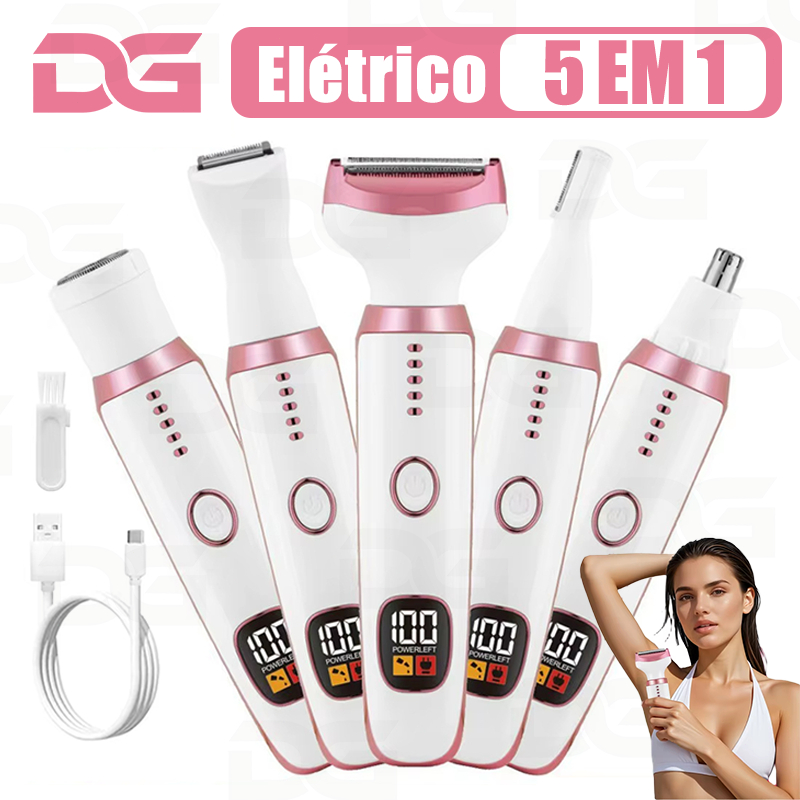 5-in-1 , LED ,,、  5-dalam-1 Penyukur Elektrik Boleh Cas Semula dengan Paparan LED, Kalis Air, untuk Wanita - Ketiak, Muka dan Badan