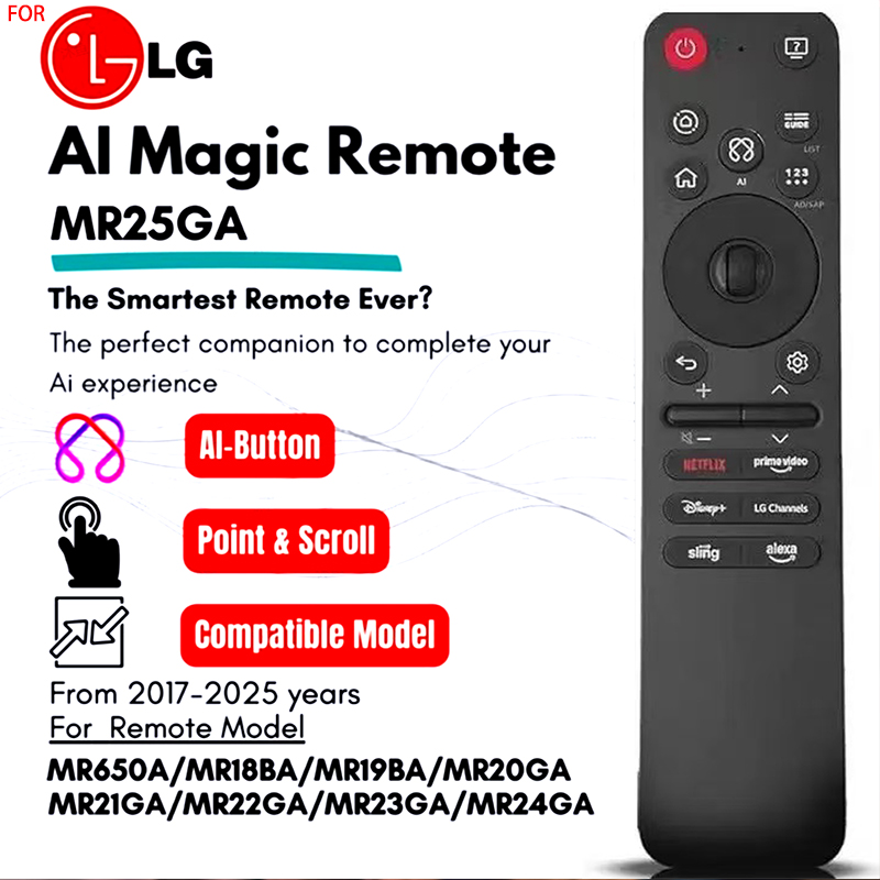  For LG AI Magic Remote 2025 MR25GA MR24GA MR23GA MR22GA MR21GA MR20GA Magic Remote for LG TVs AI Mode Pointer and Alexa Voice  Untuk Alat Kawalan Jauh Ajaib AI LG 2025 MR25GA MR24GA MR23GA MR22GA MR21GA MR20GA Alat Kawalan Jauh Ajaib untuk Mod AI TV LG