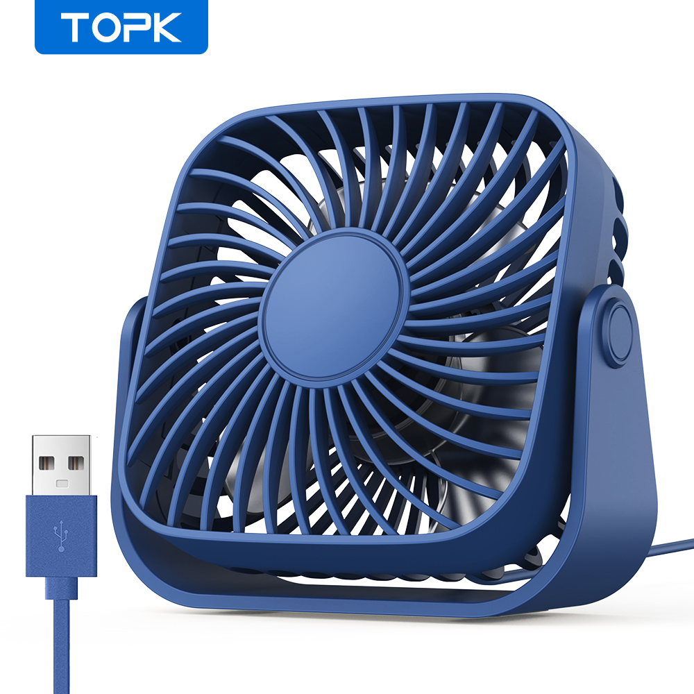 TOPK Portable Desk Fan [USB Powered] Rechargeable Small Mini Electric Table Fan for Home, Car, Office, Desktop, Camping, or Traveling - 1 Pack TOPK Kipas Meja Mudah Alih [Kuasa USB] Kipas Meja Elektrik Kecil Boleh Cas Sesuai Digunakan Di Rumah