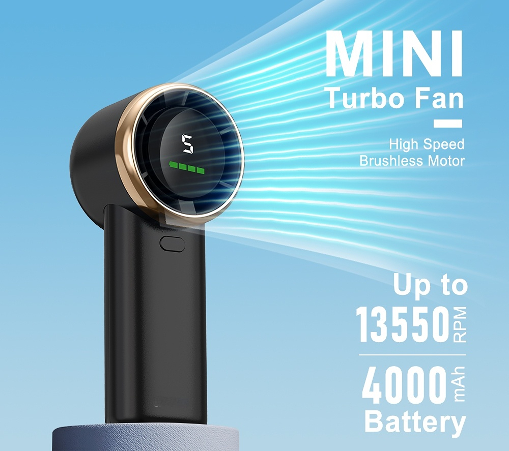 HF03 4000mAh,,5,  HF03 Kipas Tangan Mudah Alih 4000mAh, Kipas Turbin Berkelajuan Tinggi, 5 Tetapan Kelajuan Angin, Kipas Mini Kuasa