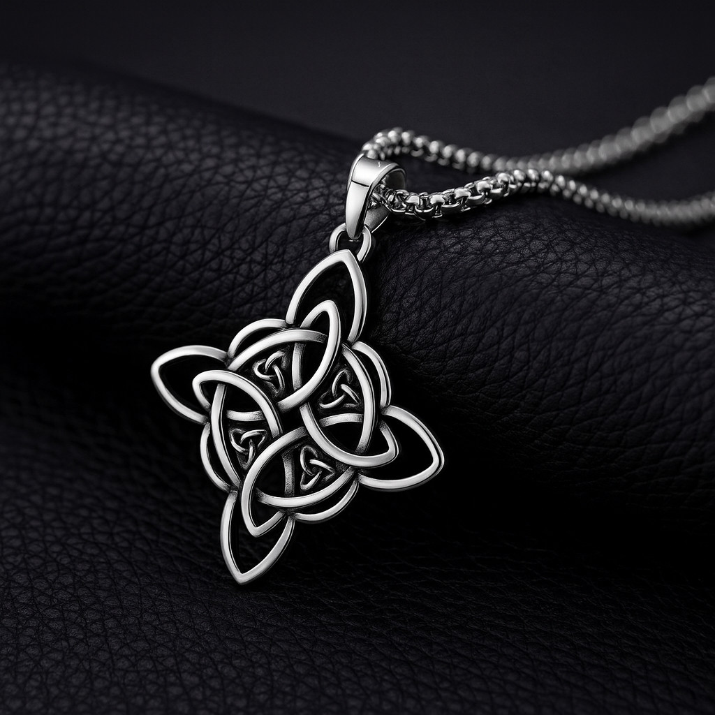 Vintage & Bold Sorceress Knot Pendant Amulet Necklace, Viking Mystical Protection, Unisex Loket Talisman Sihir Wanita Retro & Bergaya, Perlindungan Misteri Viking, Uniseks