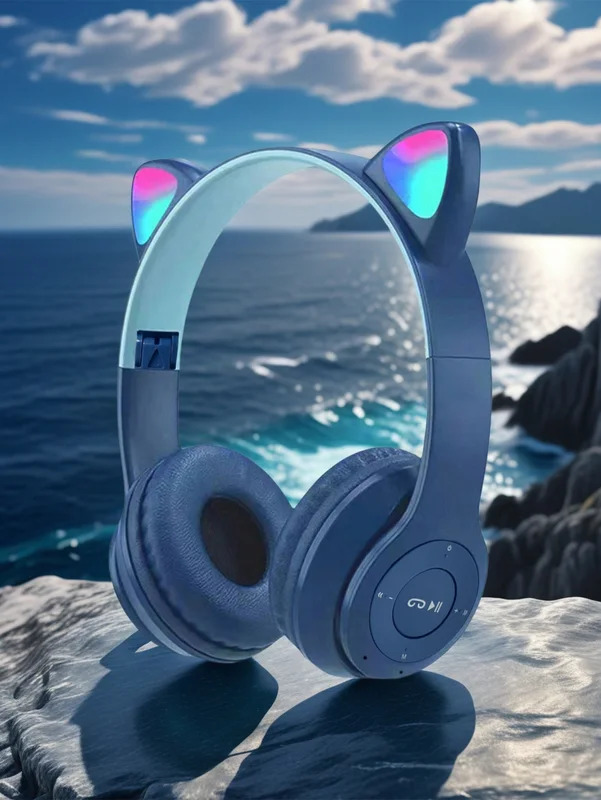 ST-28 Earphones Glowing Cat Ears Foldable Over-Ear Headset Ideal For Office Music Workouts Audio Stereo Sound Professional High Fidelity Sports Gamer Cute Wireless Headphones