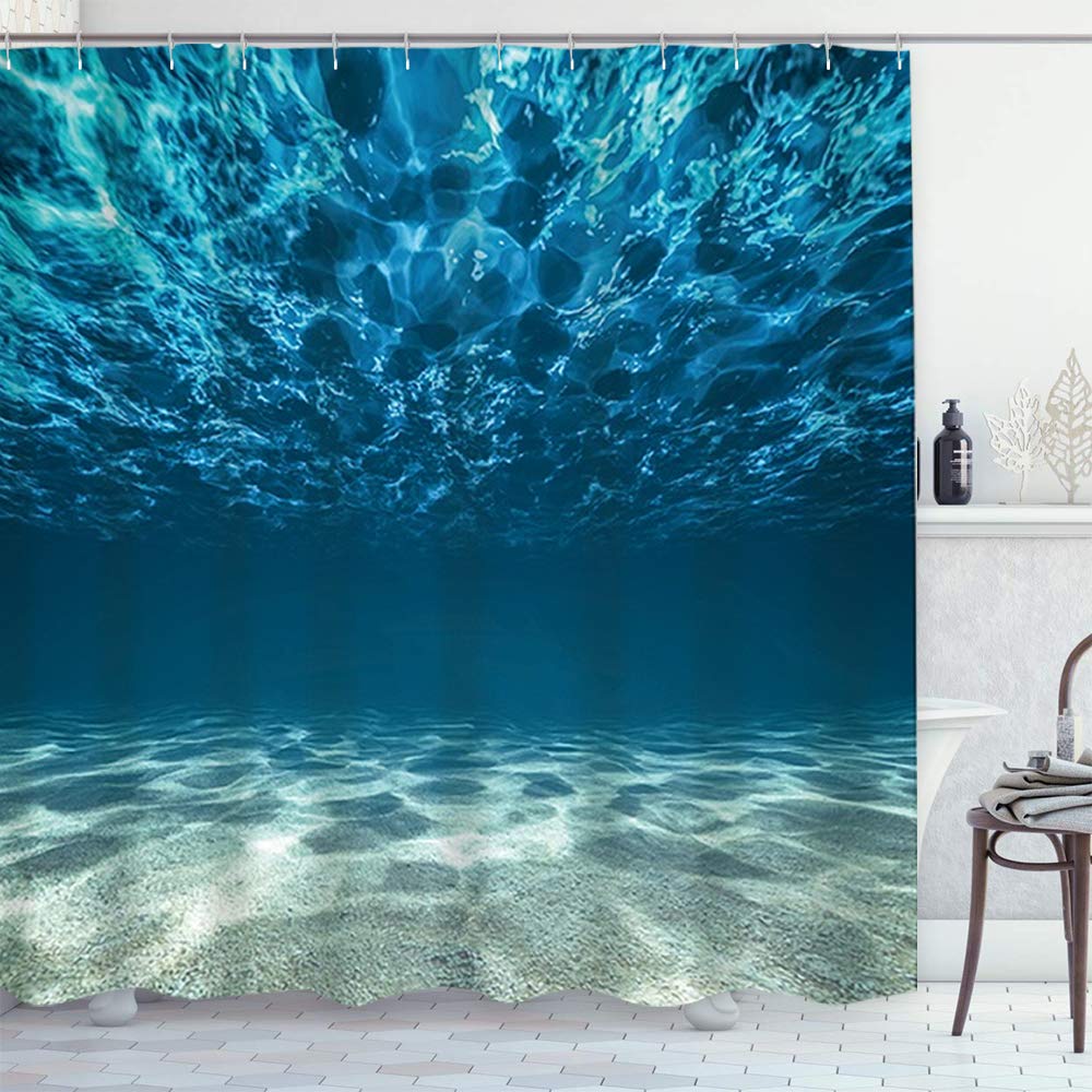 Ocean Shower Curtain Tropical Sea View Bright Sunshine Through Deep Blue Sea View Underwater Bathroom Shower Curtain 200x180cm