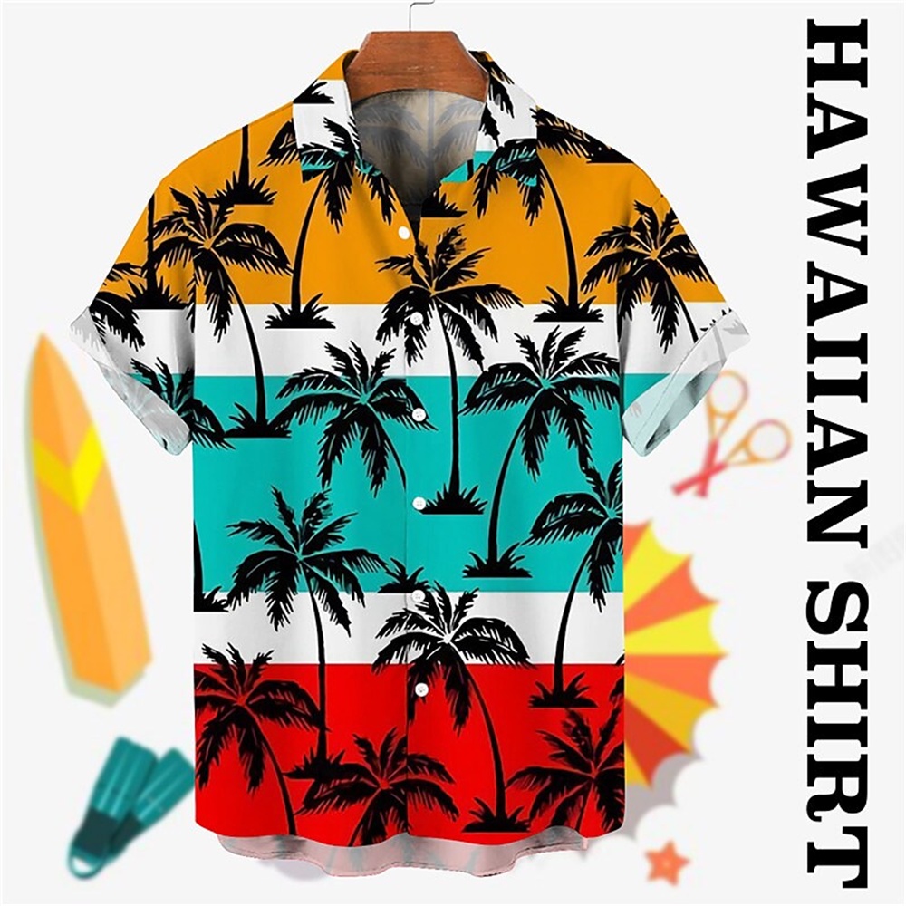 Summer Men's Shirt Hawaiian Aloha Shirt Coconut Tree Graphics Short Sleeve Tops Fashion Casual Blouse Oversized Men's Clothing