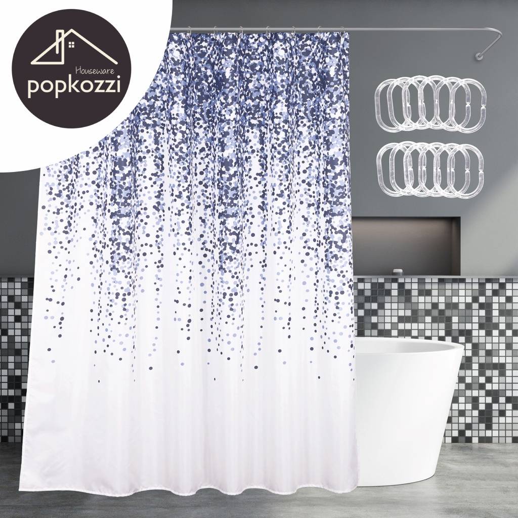 PopKozzi Farmhouse Bathroom Shower Curtain - Blue Ombre Textured Fabric Heavy Duty Soft Washable Embossed Cloth Bath Curtain -Modern Luxury Elegant Decorative Shower Curtain &Hooks