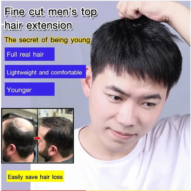 Real and Natural Toupee for Men Fake Hair Men's Top Hair Extension ...