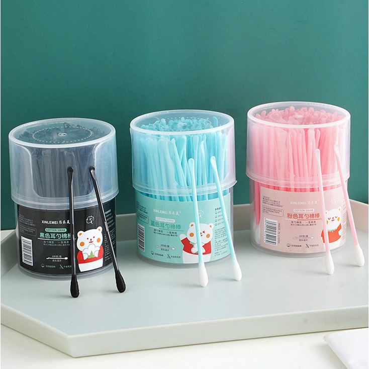 100 sticks/barrel Doubleheaded ear spoon cotton swabs Dualuse makeup