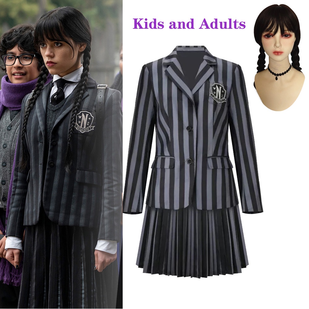 Addams Family Halloween Costume Girls Wednesday Jenna Ortega Nevermore Academy Uniform Suit