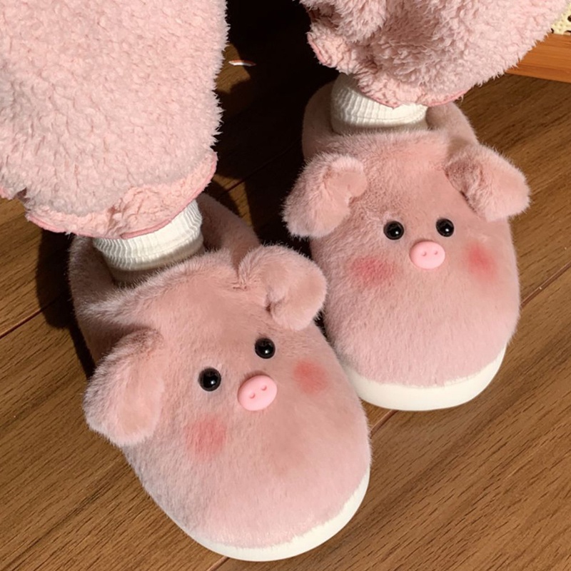 Zhouyou Cute Pig Slippers Women Fluffy Furry Slippers 2023 Winter Plush Platform Slides Indoor Fuzzy Slippers Lovely Kawaii Shoes